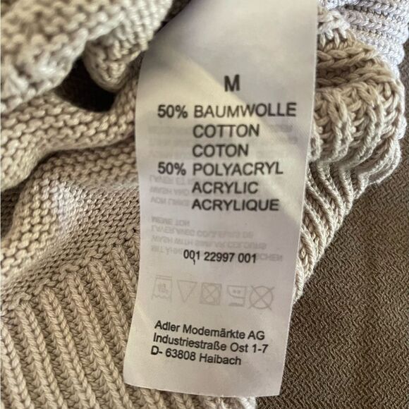 Adler knit beige patterned long sleeve lightweight sweater cotton blend sz M - Picture 7 of 8
